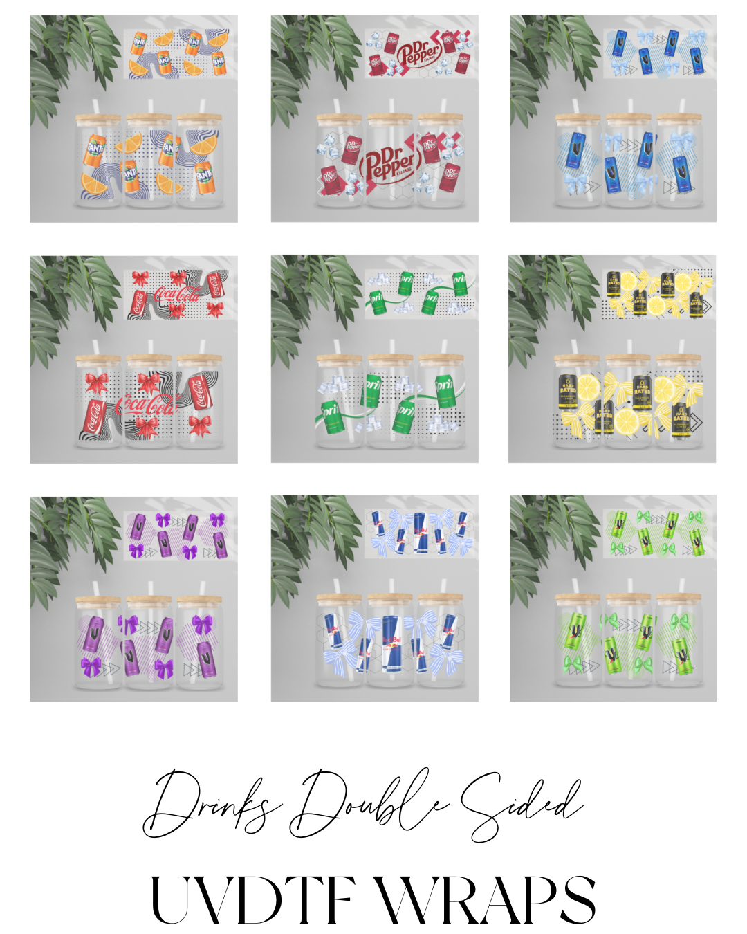 Premium Double Sided UVDTF Wrap | 16oz Tumbler Transfer | 24cm x 11cm | Drinks