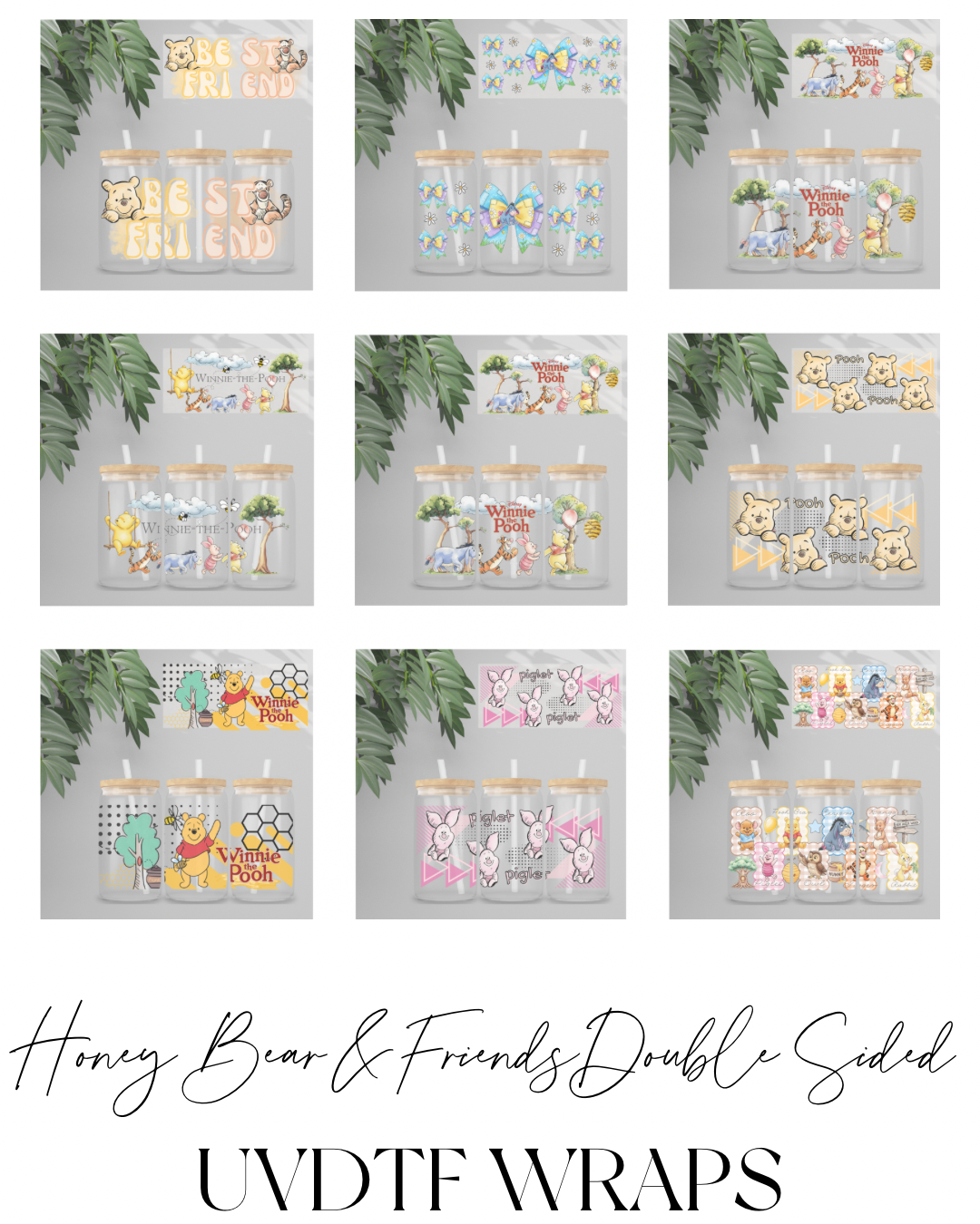 Premium Double Sided UVDTF Wrap | 16oz Tumbler Transfer | 24cm x 11cm | Honey Bear & Friends