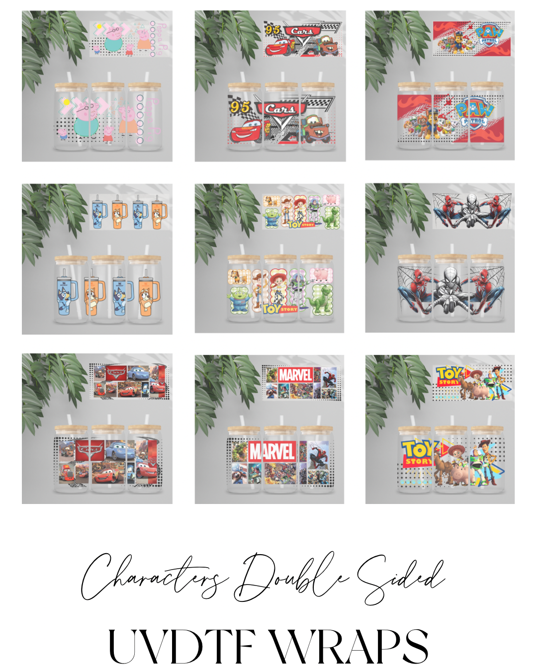 Premium Double Sided UVDTF Wrap | 16oz Tumbler Transfer | 24cm x 11cm | Characters