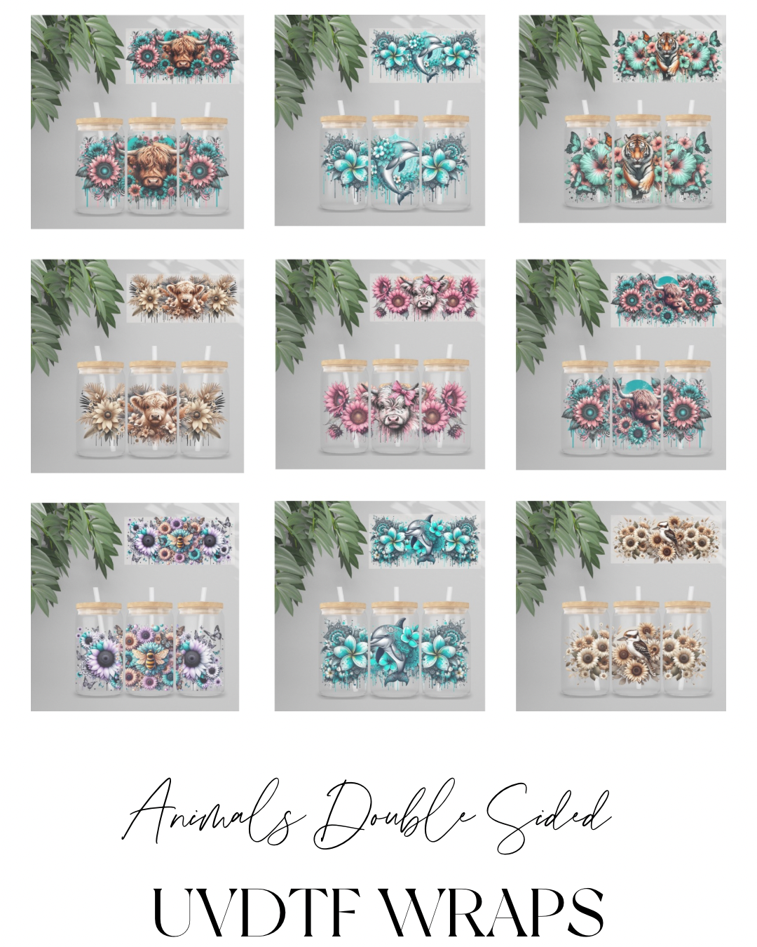 Premium Double Sided UVDTF Wrap | 16oz Tumbler Transfer | 24cm x 11cm | Animals