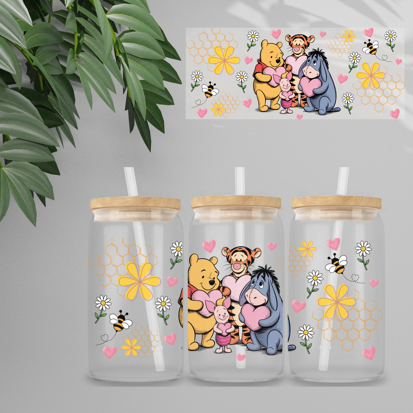 Double Sided UVDTF Wrap | 16oz Tumbler Transfer | 24cm x 11cm | Honey Bear & Friends | 6