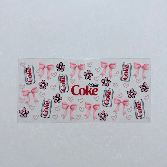Single Sided UV DTF Wrap 16oz Tumbler Transfer (24cm x 11cm) Diet Coke pink bows