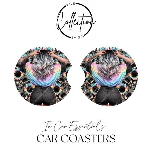 Neoprene Car Coaster Set | Absorbent Cup Holder Protectors | Stylish Car Accessory | Design 22