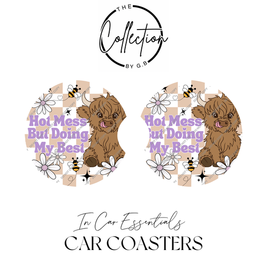 Neoprene Car Coaster Set | Absorbent Cup Holder Protectors | Stylish Car Accessory | Design 45