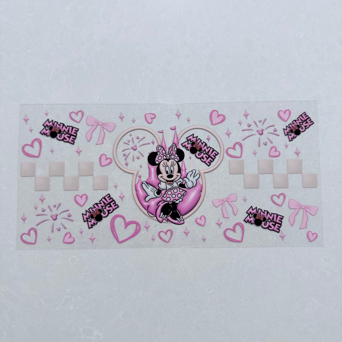 Single Sided UV DTF Wrap 16oz Tumbler Transfer (24cm x 11cm) Pink mouse fireworks & hearts