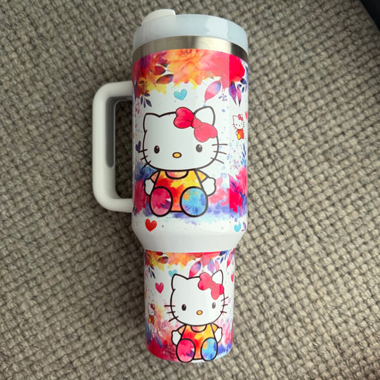 40oz Stainless Steel Tumbler (kitty colourful)