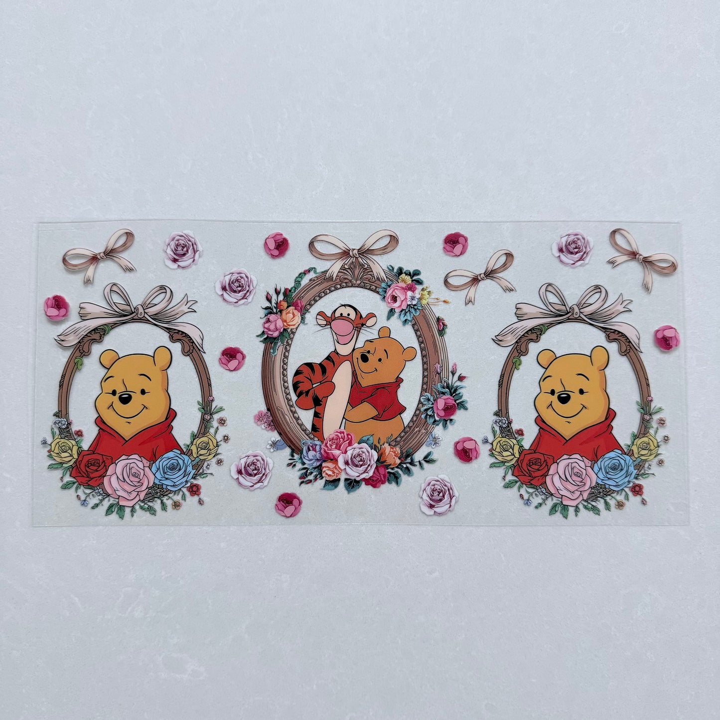 Single Sided UV DTF Wrap 16oz Tumbler Transfer (24cm x 11cm) honey bear and tiger roses