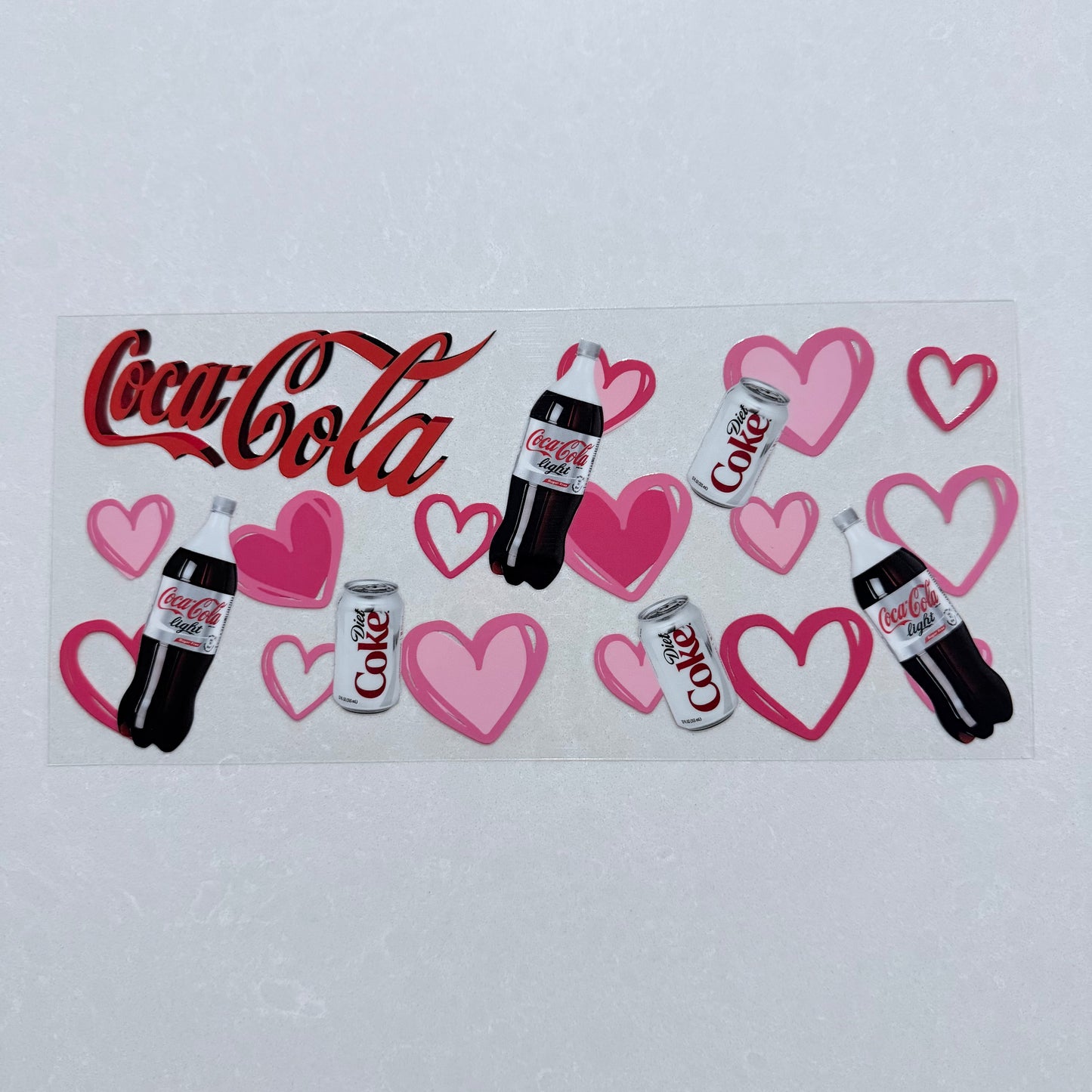 Single Sided UV DTF Wrap 16oz Tumbler Transfer (24cm x 11cm) Diet Coke love hearts