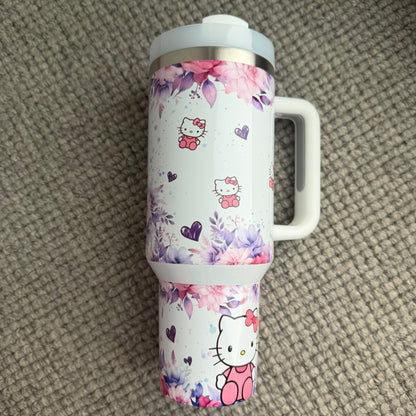 40oz Stainless Steel Tumbler | Insulated Drinkware | kitty Pink, blue and purple