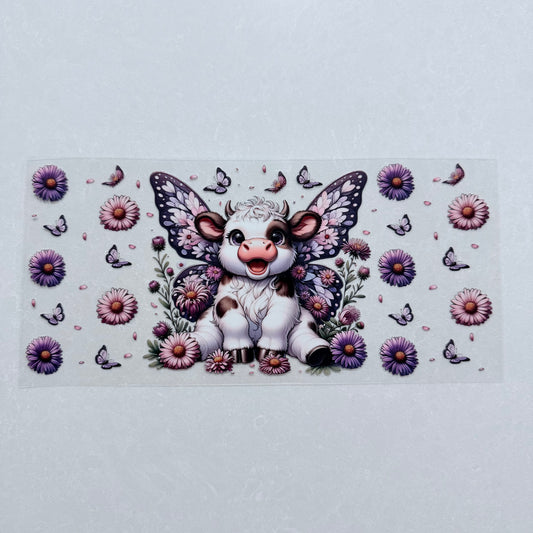 Single Sided UV DTF Wrap 16oz Tumbler Transfer (24cm x 11cm) Butterfly Cow