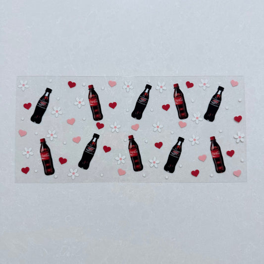 Single Sided UV DTF Wrap 16oz Tumbler Transfer (24cm x 11cm) Coke Zero Hearts and daisy