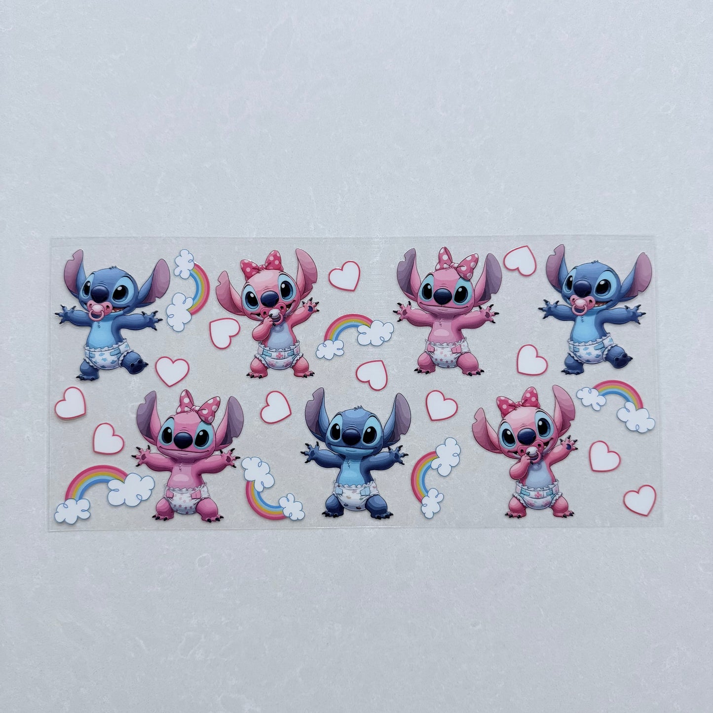 Single Sided UV DTF Wrap 16oz Tumbler Transfer (24cm x 11cm) Blue & Pink Alien rainbow