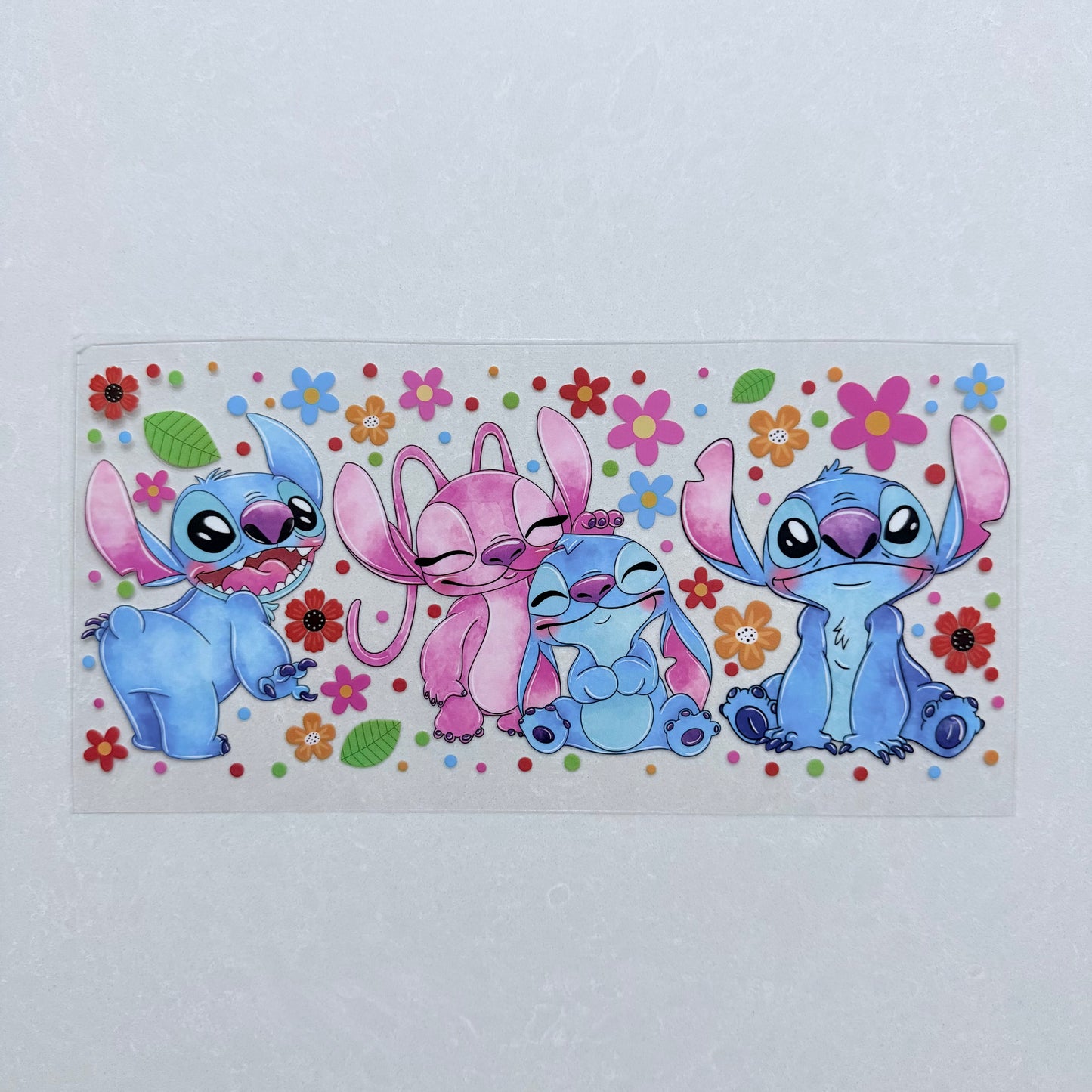 Single Sided UV DTF Wrap 16oz Tumbler Transfer (24cm x 11cm) Blue & Pink Alien flowers