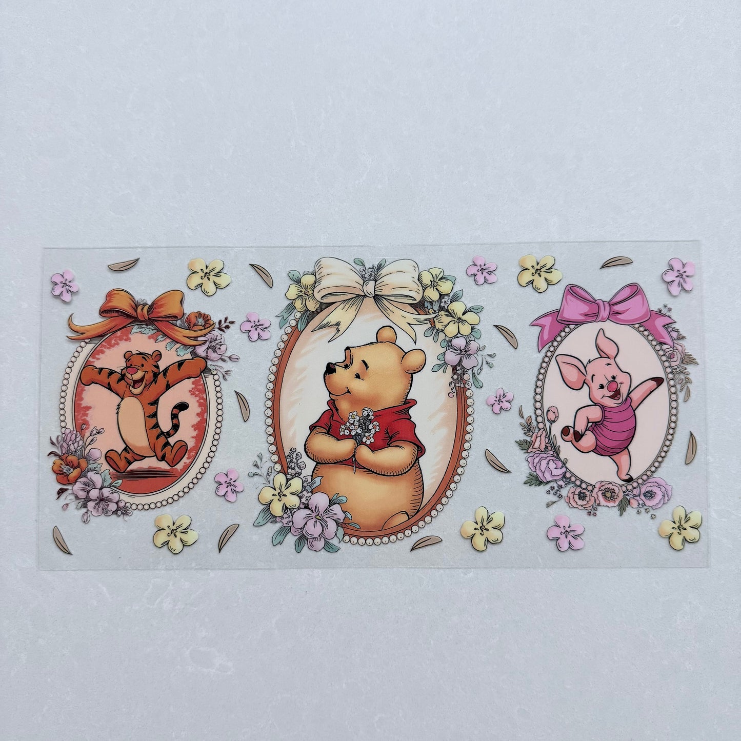 Single Sided UV DTF Wrap 16oz Tumbler Transfer (24cm x 11cm) honey bear, tiger and pink pig picture frames