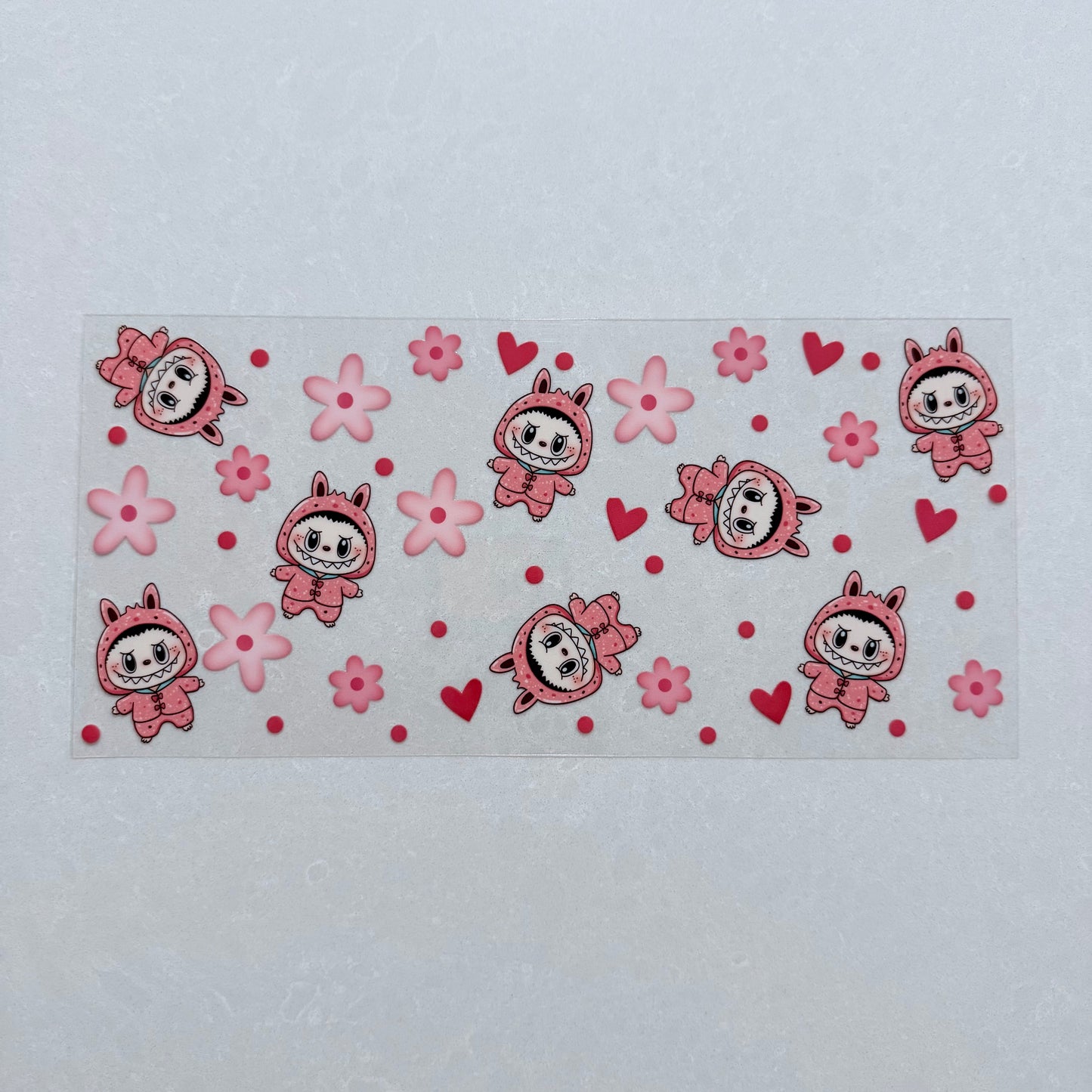 Single Sided UV DTF Wrap 16oz Tumbler Transfer (24cm x 11cm) Pink labubu