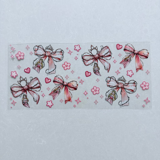 Single Sided UV DTF Wrap 16oz Tumbler Transfer (24cm x 11cm) Princess Pink Bows
