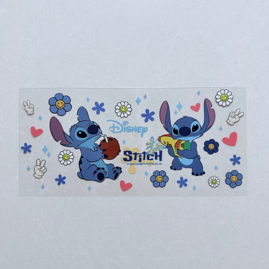 Single Sided UV DTF Wrap 16oz Tumbler Transfer (24cm x 11cm) Blue Alien Coconut