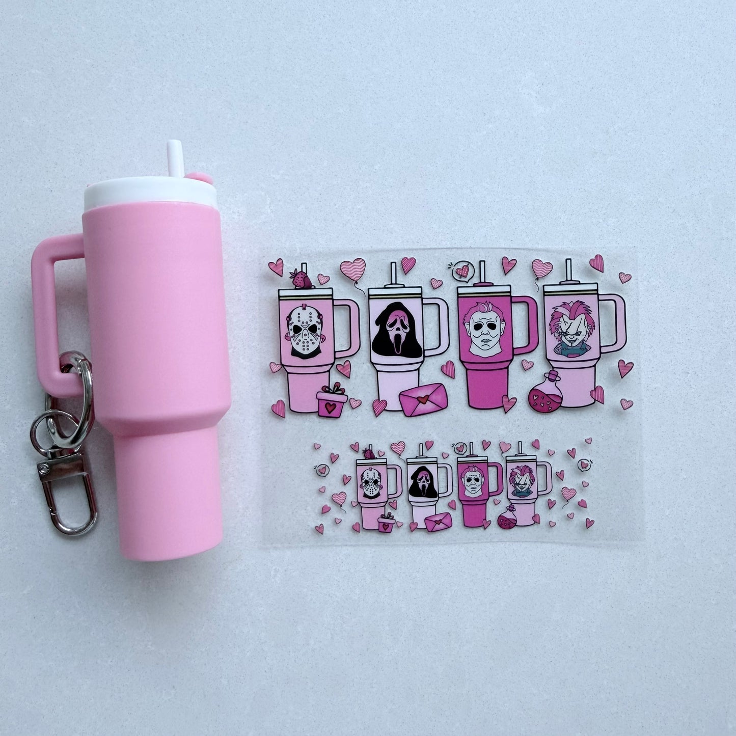 Premium UVDTF Wrap for Mini Tumbler Keychains | Durable, No-Weed Peel & Stick (horror stanley)