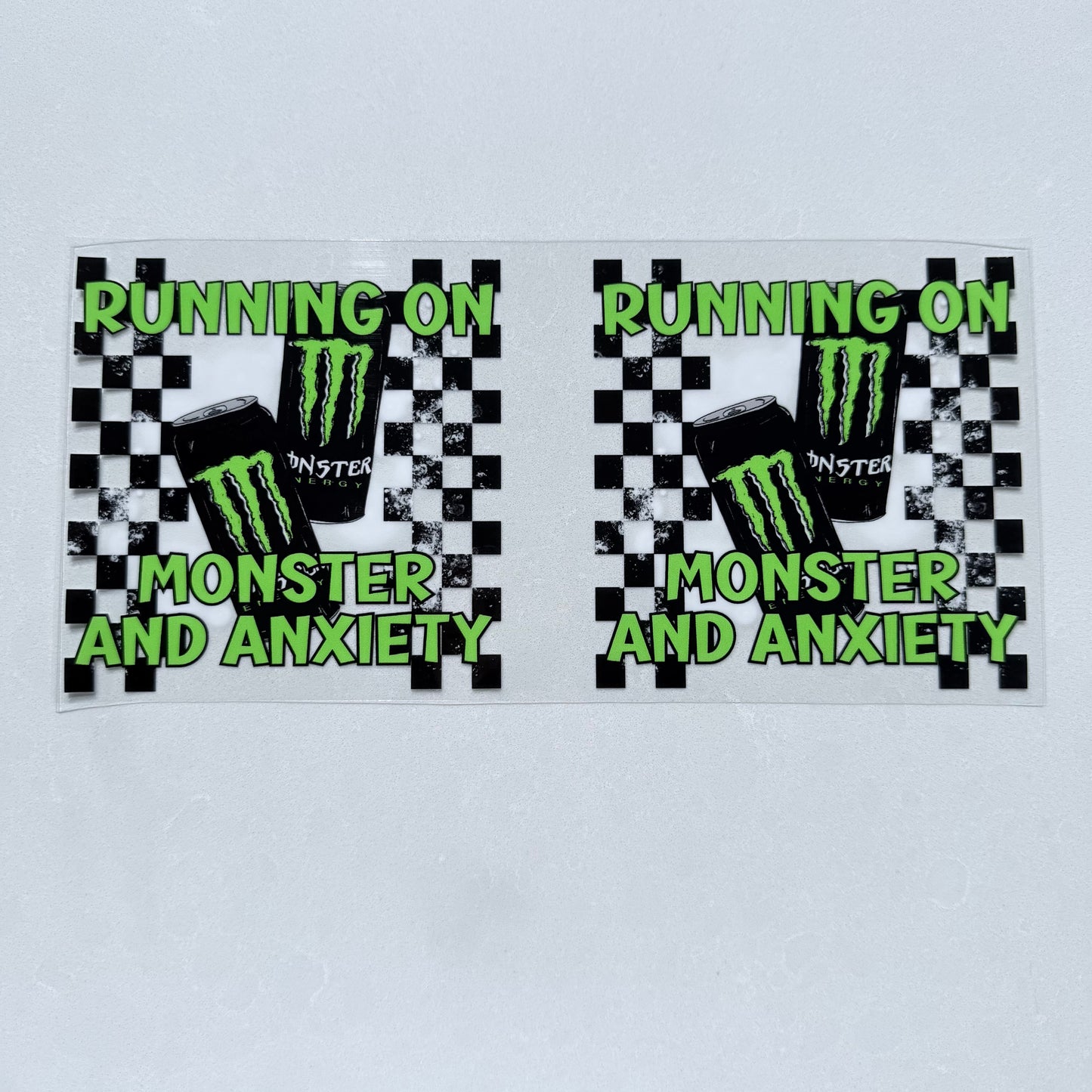 Single Sided UV DTF Wrap 16oz Tumbler Transfer (24cm x 11cm) Running on Monster