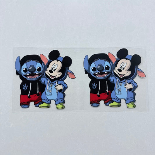 Single Sided UV DTF Wrap 16oz Tumbler Transfer (24cm x 11cm) blue alien and mouse gansta