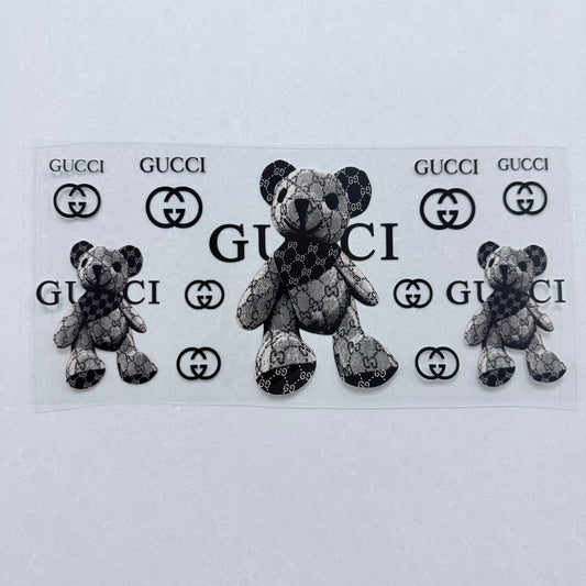 Single Sided UV DTF Wrap 16oz Tumbler Transfer (24cm x 11cm) Designer GG teddy bear