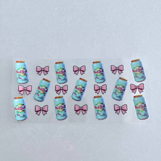 Single Sided UV DTF Wrap 16oz Tumbler Transfer (24cm x 11cm) energy drink pink bows