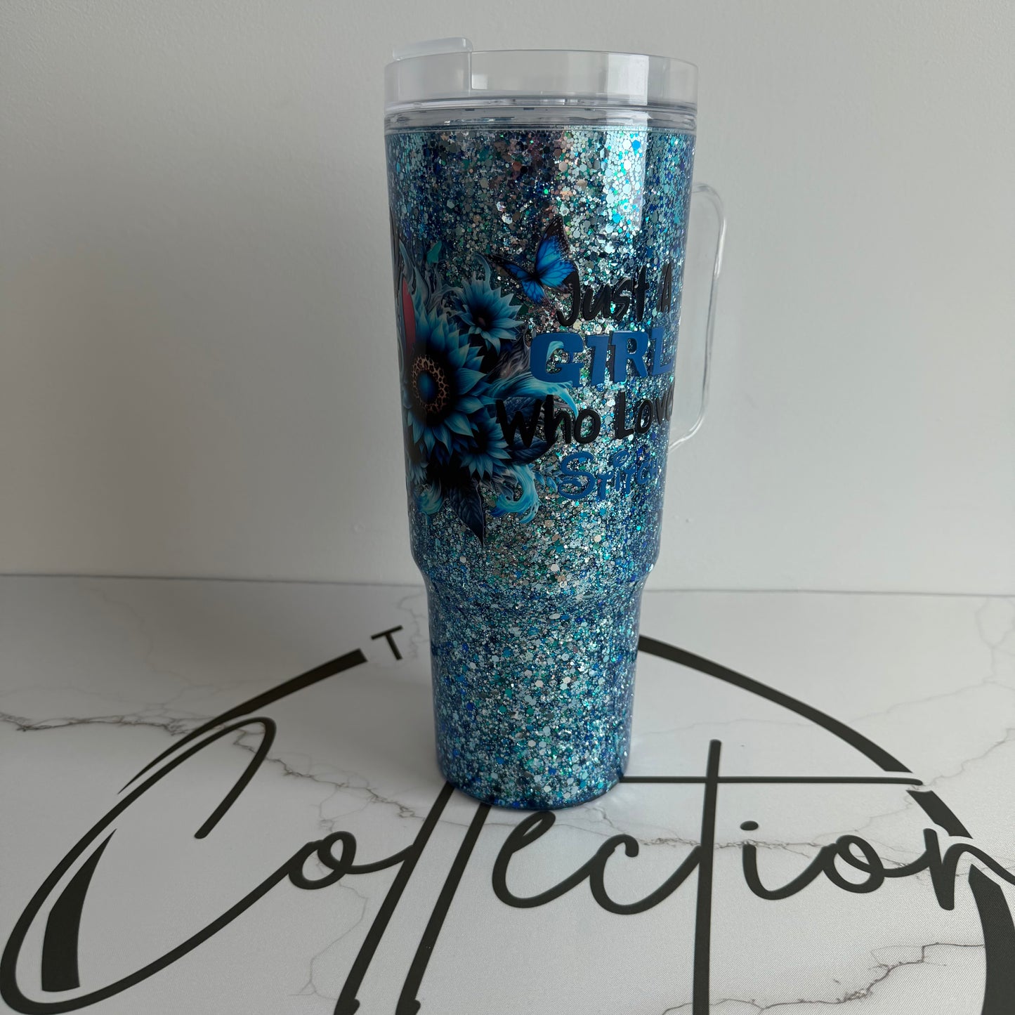 40oz Acrylic Snowglobe Tumbler with Straw & Handle – Double-Wall Glitter Cup, Travel Tumbler Blue Alien