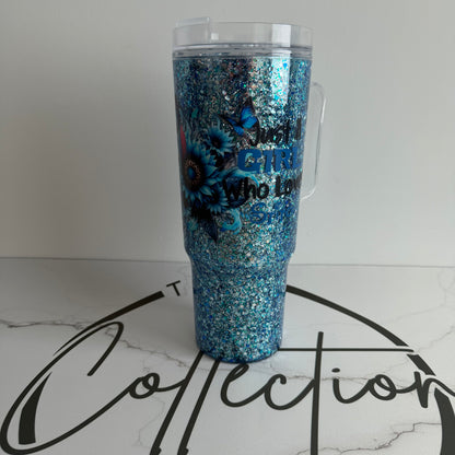 40oz Acrylic Snowglobe Tumbler | Travel Drinkware with Handle & Straw | Blue Alien