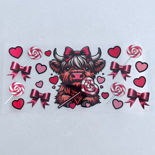 Single Sided UV DTF Wrap 16oz Tumbler Transfer (24cm x 11cm) highland cow love