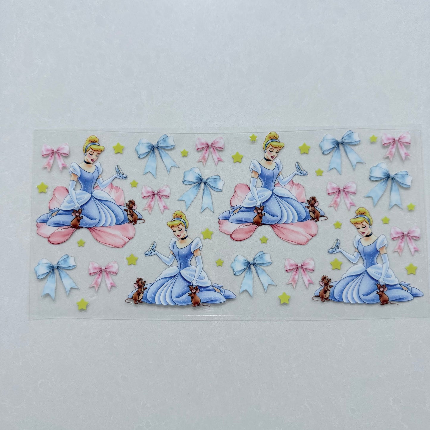 Single Sided UV DTF Wrap 16oz Tumbler Transfer (24cm x 11cm) princess pink and blue bows