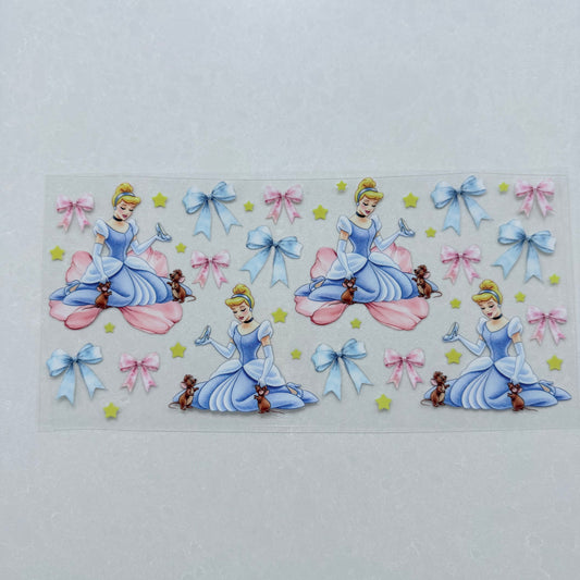 Single Sided UV DTF Wrap 16oz Tumbler Transfer (24cm x 11cm) princess pink and blue bows