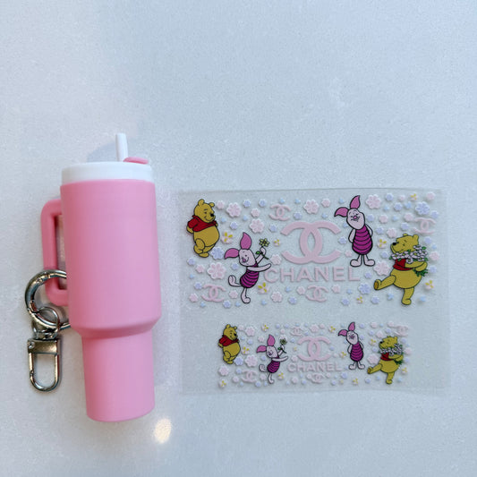 Premium UVDTF Wrap for Mini Tumbler Keychains | Durable, No-Weed Peel & Stick (designer honey bear pink cc)