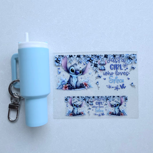 Premium UVDTF Wrap for Mini Tumbler Keychains | Durable, No-Weed Peel & Stick (just a girl who loves blue alien)