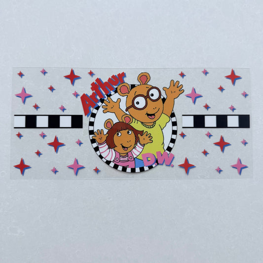 Single Sided UV DTF Wrap 16oz Tumbler Transfer (24cm x 11cm) 90s DW & Arthur