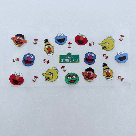 Single Sided UV DTF Wrap 16oz Tumbler Transfer (24cm x 11cm) big yellow bird and friends