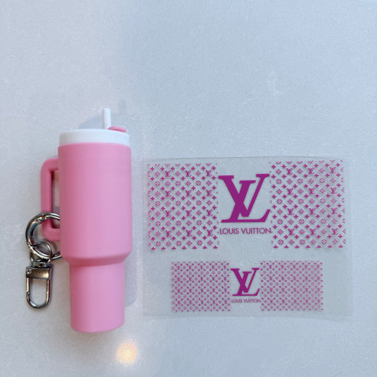 Premium UVDTF Wrap for Mini Tumbler Keychains | Durable, No-Weed Peel & Stick (designer dark pink lv 1)