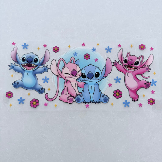 Single Sided UV DTF Wrap 16oz Tumbler Transfer (24cm x 11cm) blue & pink alien pink/blue flowers