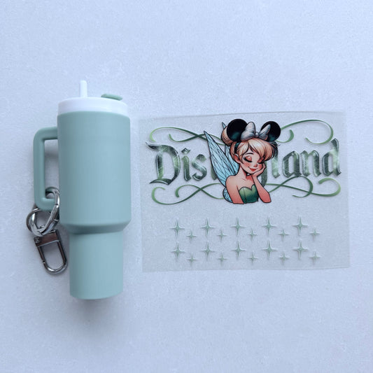Premium UVDTF Wrap for Mini Tumbler Keychains | Durable, No-Weed Peel & Stick (green fairy mouse ears)