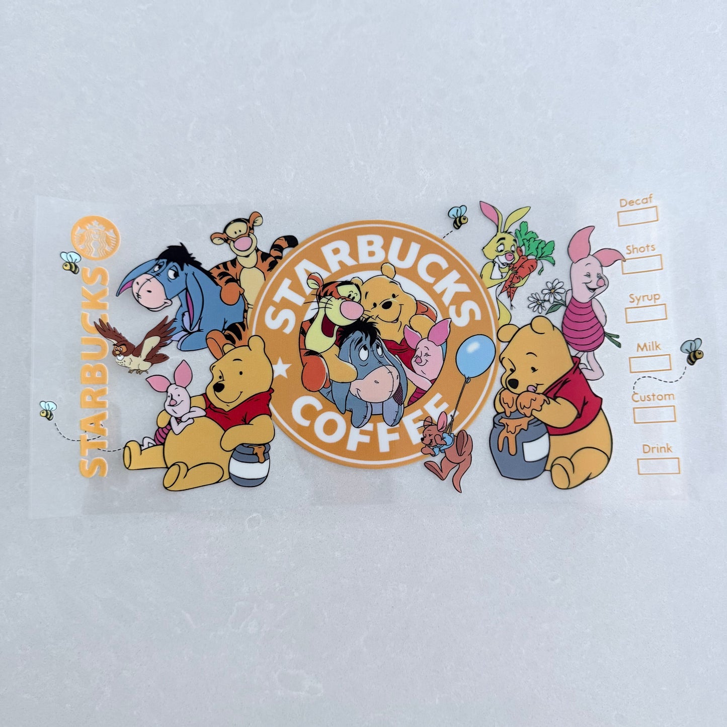 Single Sided UV DTF Wrap 16oz Tumbler Transfer (24cm x 11cm) honey bear and friends