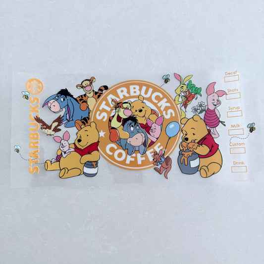 Single Sided UV DTF Wrap 16oz Tumbler Transfer (24cm x 11cm) honey bear and friends