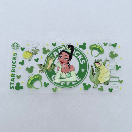 Single Sided UV DTF Wrap 16oz Tumbler Transfer (24cm x 11cm) princess and frog