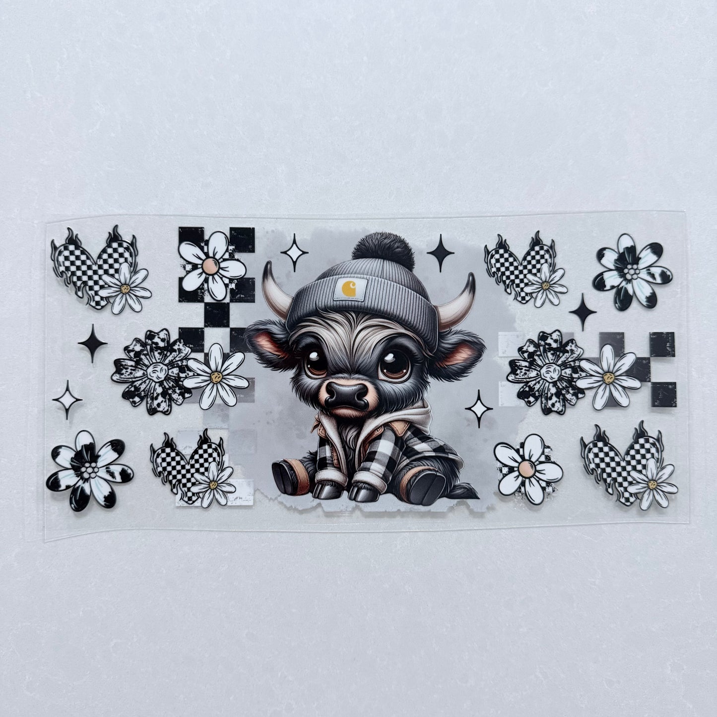 Single Sided UV DTF Wrap 16oz Tumbler Transfer (24cm x 11cm) highland cow gansta