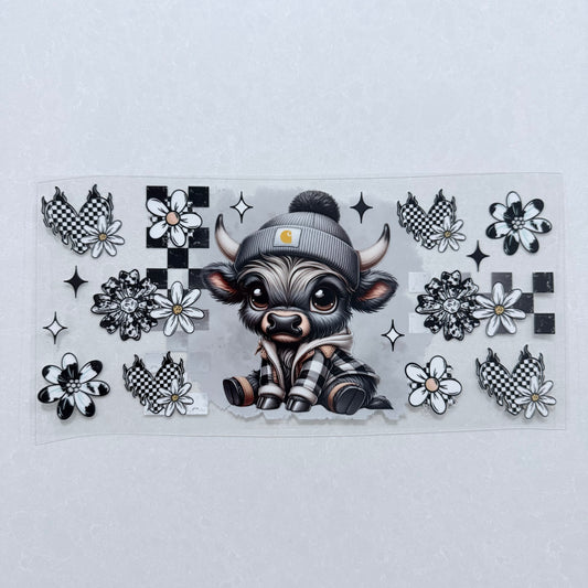 Single Sided UV DTF Wrap 16oz Tumbler Transfer (24cm x 11cm) highland cow gansta