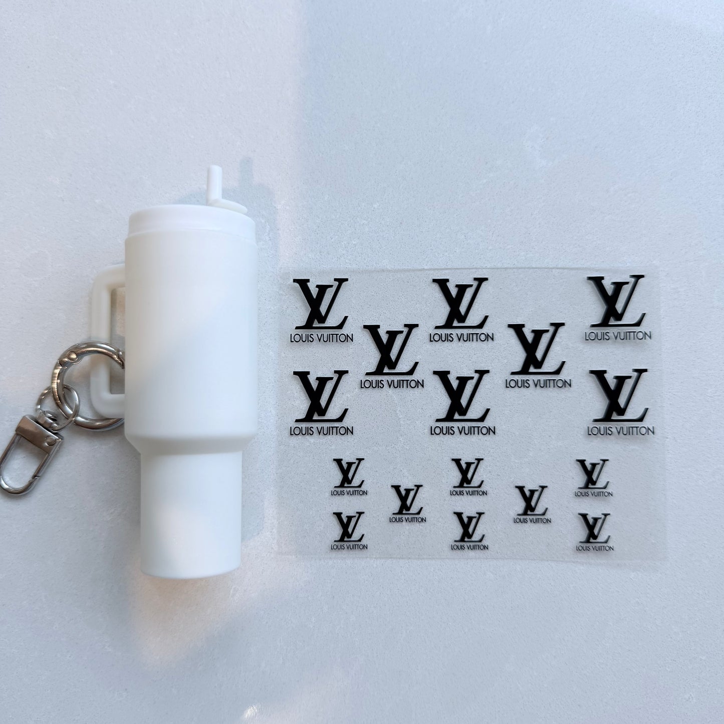Premium UVDTF Wrap for Mini Tumbler Keychains | Durable, No-Weed Peel & Stick (designer black lv)
