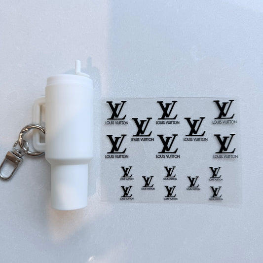 Premium UVDTF Wrap for Mini Tumbler Keychains | Durable, No-Weed Peel & Stick (designer black lv)
