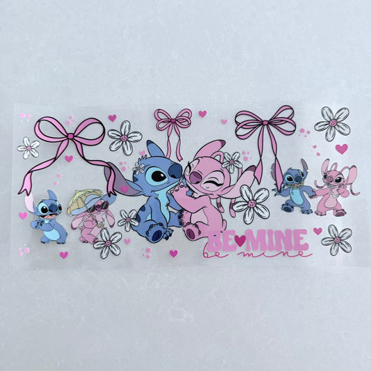 Single Sided UV DTF Wrap 16oz Tumbler Transfer (24cm x 11cm) blue and pink alien be mine