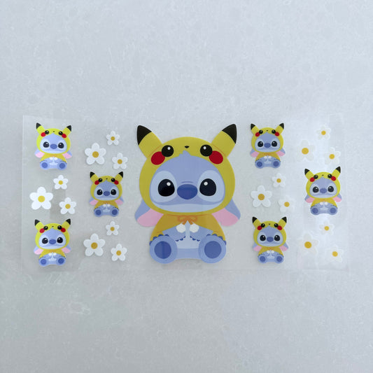 Single Sided UV DTF Wrap 16oz Tumbler Transfer (24cm x 11cm) blue alien pikachoo