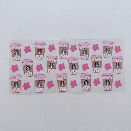 Single Sided UV DTF Wrap 16oz Tumbler Transfer (24cm x 11cm) pink starbies coffee cup