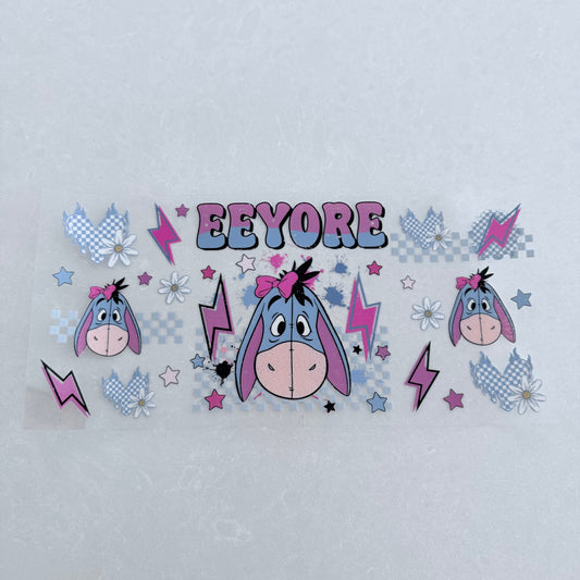 Single Sided UV DTF Wrap 16oz Tumbler Transfer (24cm x 11cm) grey donkey lighting bolt checkers