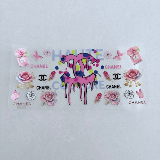 Single Sided UV DTF Wrap 16oz Tumbler Transfer (24cm x 11cm) designer CC drip roses